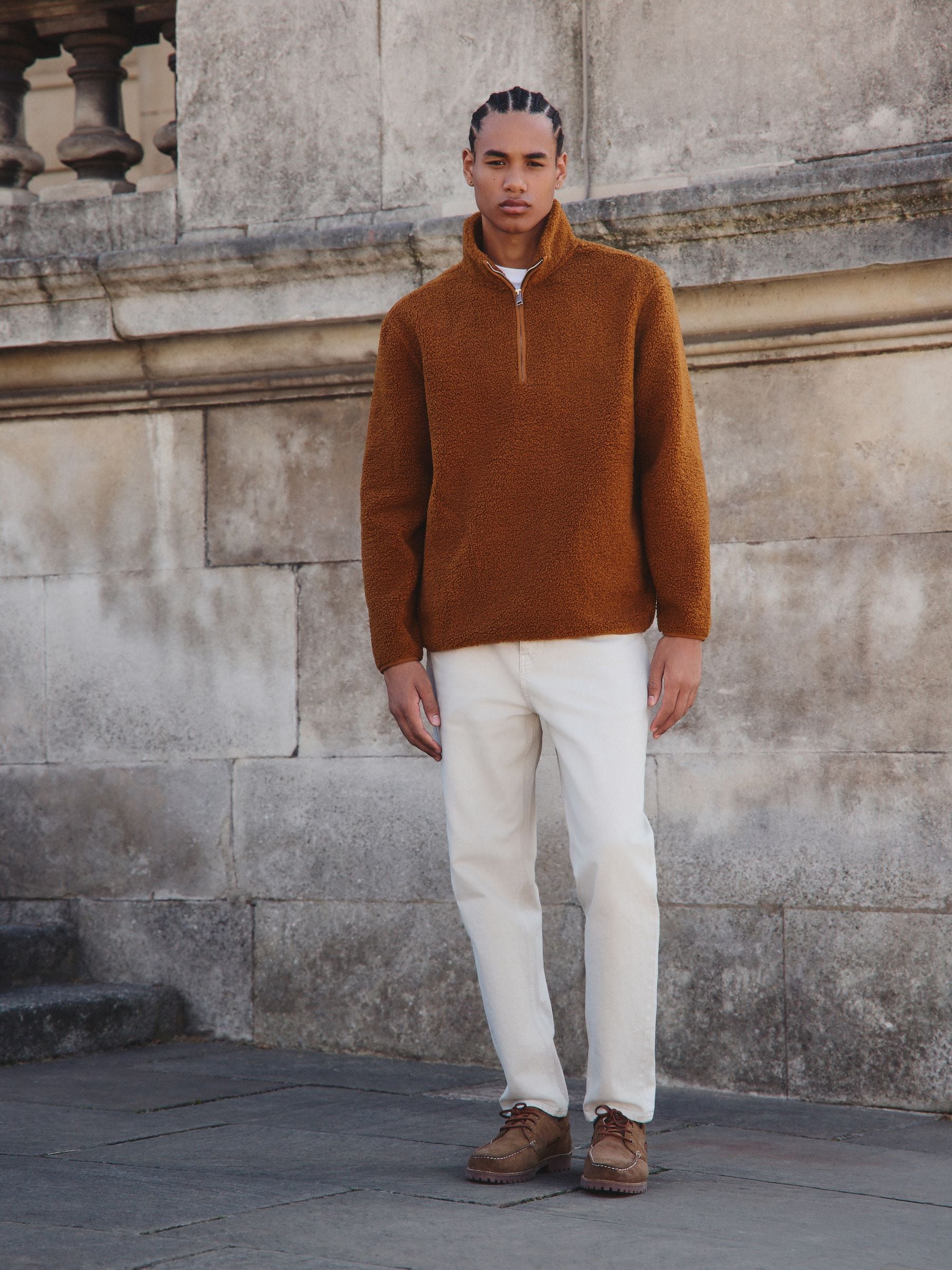 Buy Rust Brown Borg Quarter Zip Neck Funnel Fleece from Next USA