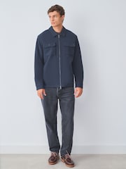 Navy Blue Non-Hooded Borg Fleece Lined Shacket - Image 2 of 10