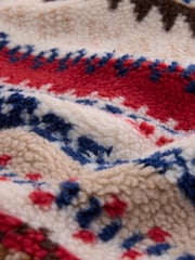 Neutral Ecru/Red Fairisle Printed Fleece Popper Shacket - Image 3 of 4
