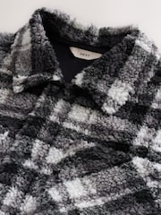 Black/Grey Black/White Check Printed Fleece Popper Shacket - Image 7 of 8