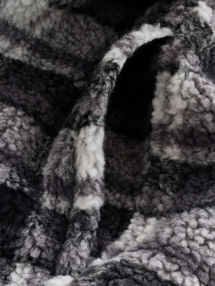 Black/Grey Black/White Check Printed Fleece Popper Shacket - Image 8 of 8 Black/Grey Black/White Check Printed Fleece Popper Shacket - Image 8 of 8