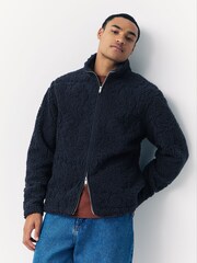 Navy Blue Tufted Zip Through Funnel Neck Fleece - Image 1 of 10