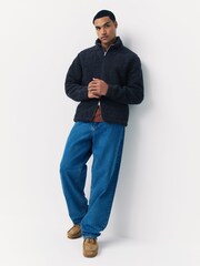 Navy Blue Tufted Zip Through Funnel Neck Fleece - Image 3 of 10