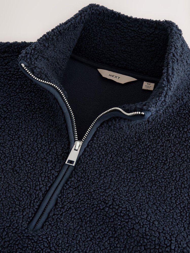 Navy Blue Borg Quarter Zip Neck Funnel Fleece - Image 8 of 8