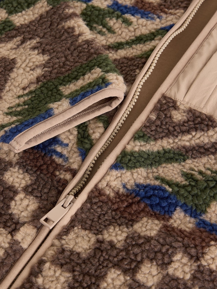 Brown/Tan Geometric Zip Through Zip Neck Printed Fleece - Image 7 of 7