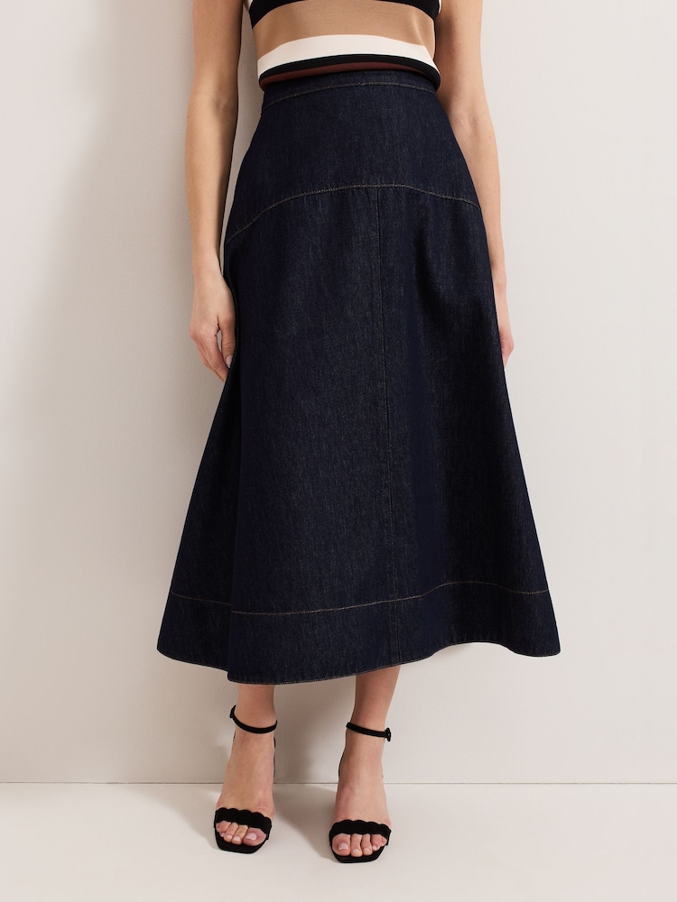 Phase Eight Blue 100% Cotton Mavis Denim Skirt - Image 4 of 8