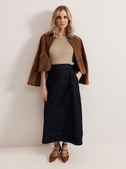 Phase Eight Blue 100% Cotton Mavis Denim Skirt - Image 8 of 8