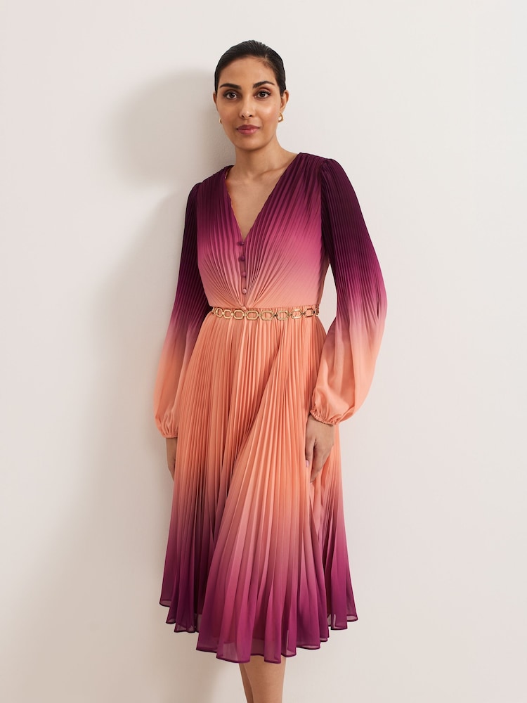 Phase Eight Purple / Orange Petite Mira Ombre Dress - Image 3 of 7