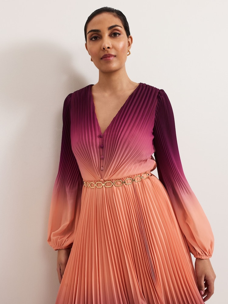 Phase Eight Purple / Orange Petite Mira Ombre Dress - Image 4 of 7