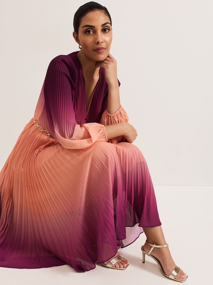Phase Eight Purple / Orange Petite Mira Ombre Dress - Image 6 of 7