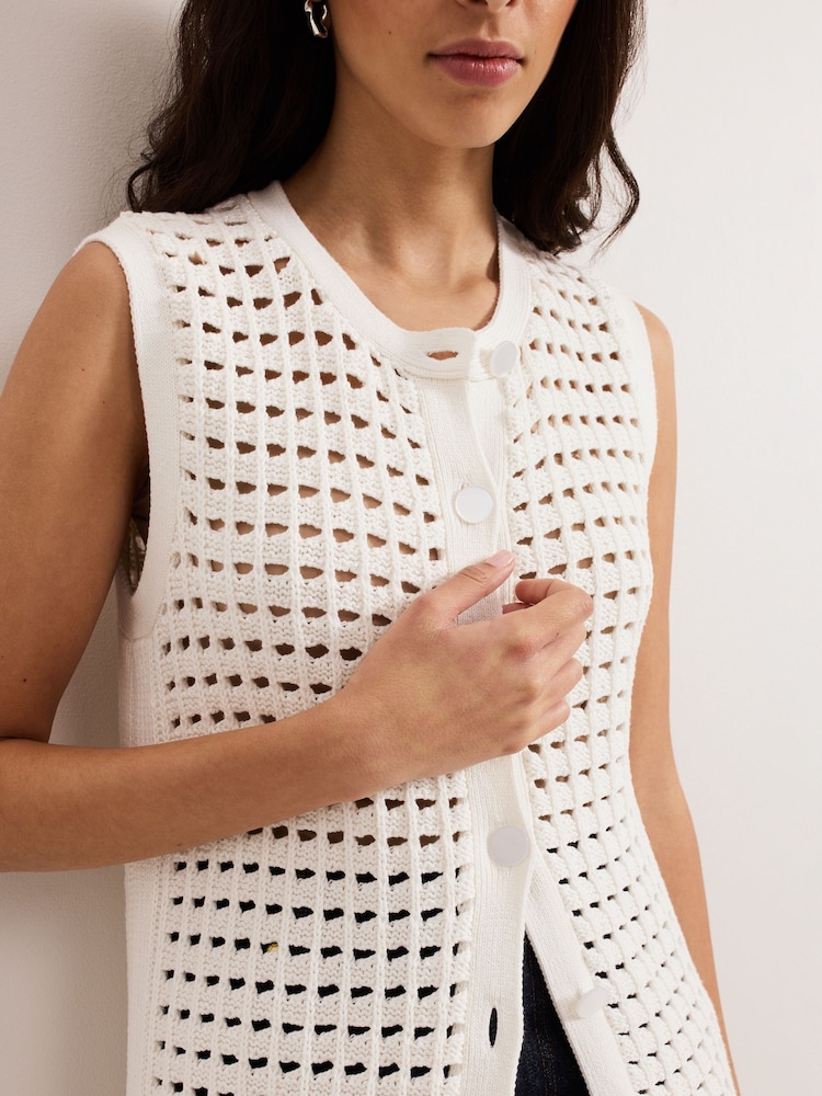 Phase Eight White 100% Cotton Polly Crochet Cardigan - Image 5 of 7