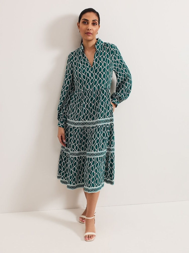 Phase Eight Green Petite Tiered Midi Dress - Image 1 of 7