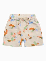 KIDLY BY MORI Cream Bird Print  Cotton Muslin Shorts - Image 1 of 2