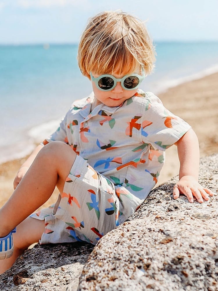 KIDLY BY MORI Cream Bird Print Cotton Muslin Shorts - Image 1 of 2 KIDLY BY MORI Cream Bird Print Cotton Muslin Shorts - Image 1 of 2