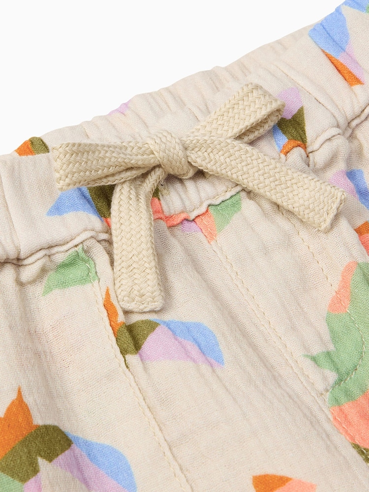 KIDLY BY MORI Cream Bird Print  Cotton Muslin Shorts - Image 2 of 2