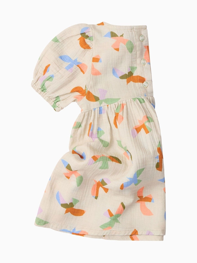 KIDLY BY MORI Cream Bird Print  Cotton Dress - Image 2 of 3