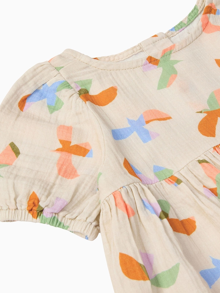 KIDLY BY MORI Cream Bird Print  Cotton Dress - Image 3 of 3