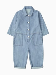 KIDLY BY MORI Blue Denim Pinstripe Jumpsuit - Image 1 of 3