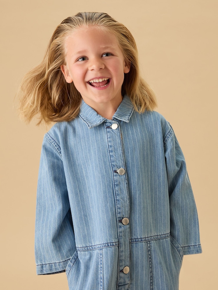 KIDLY BY MORI Blue Denim Pinstripe Jumpsuit - Image 2 of 5 KIDLY BY MORI Blue Denim Pinstripe Jumpsuit - Image 2 of 5