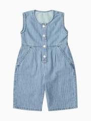Blau - KIDLY Blue Denim Pinstripe Sleeveless 100% Cotton Jumpsuit - Bild 1 von 2