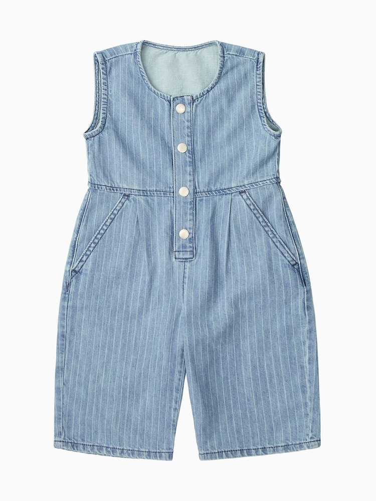 Blau - KIDLY Blue Denim Pinstripe Sleeveless 100% Cotton Jumpsuit - Bild 1 von 2