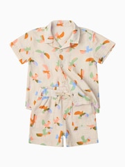 KIDLY BY MORI Cream Bird Print  Cotton Muslin Dress - Image 1 of 3