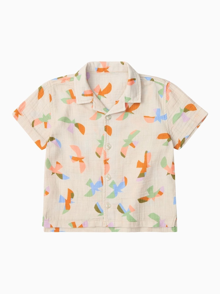 KIDLY BY MORI Cream Bird Print Cotton Muslin Dress - Image 2 of 3 KIDLY BY MORI Cream Bird Print Cotton Muslin Dress - Image 2 of 3