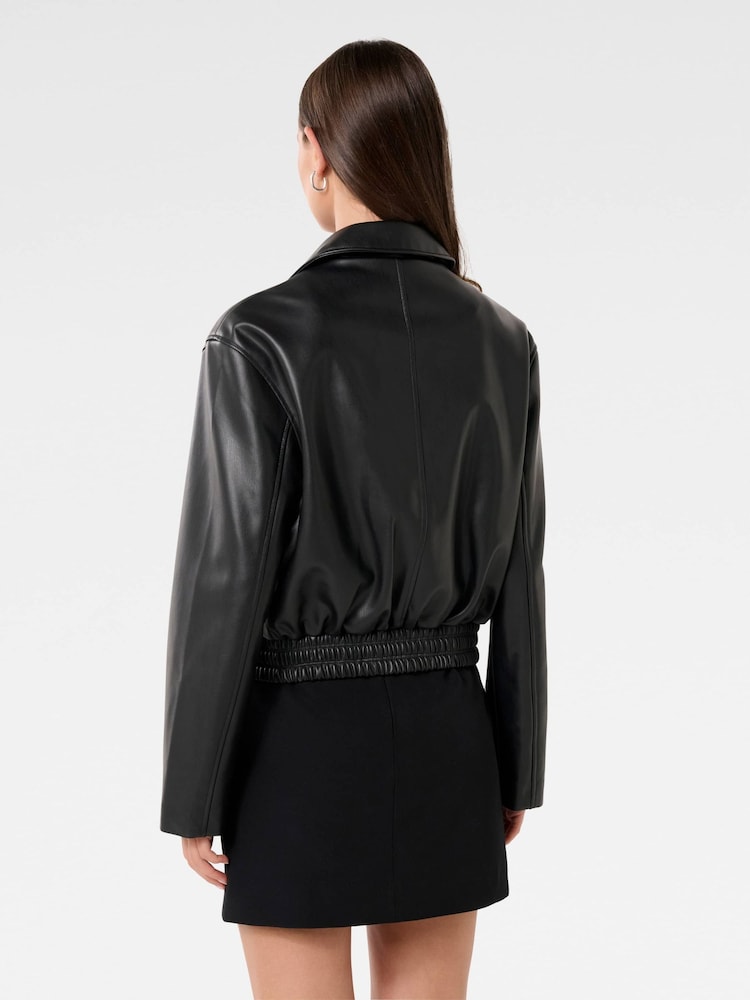 Forever New Black Melinda Faux Leather Bomber Jacket - Image 2 of 5