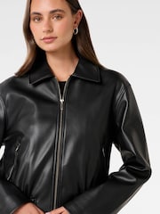 Forever New Black Melinda Faux Leather Bomber Jacket - Image 3 of 5