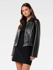 Forever New Black Melinda Faux Leather Bomber Jacket - Image 4 of 5