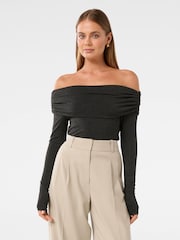 Forever New Grey Kyla Ruched Bardot Top - Image 1 of 5