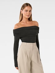 Forever New Grey Kyla Ruched Bardot Top - Image 4 of 5