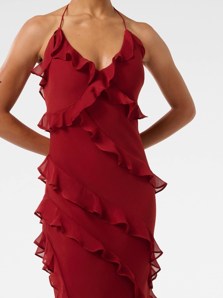 Forever New Red Kimberley Petite Low Back Ruffle Dress - Image 4 of 4