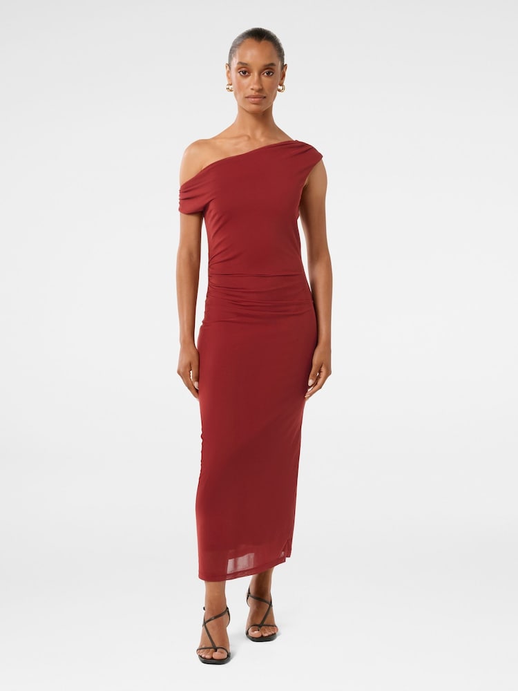 Forever New Red Anais Petite Twist Shoulder Mesh Midi Dress - Image 1 of 4