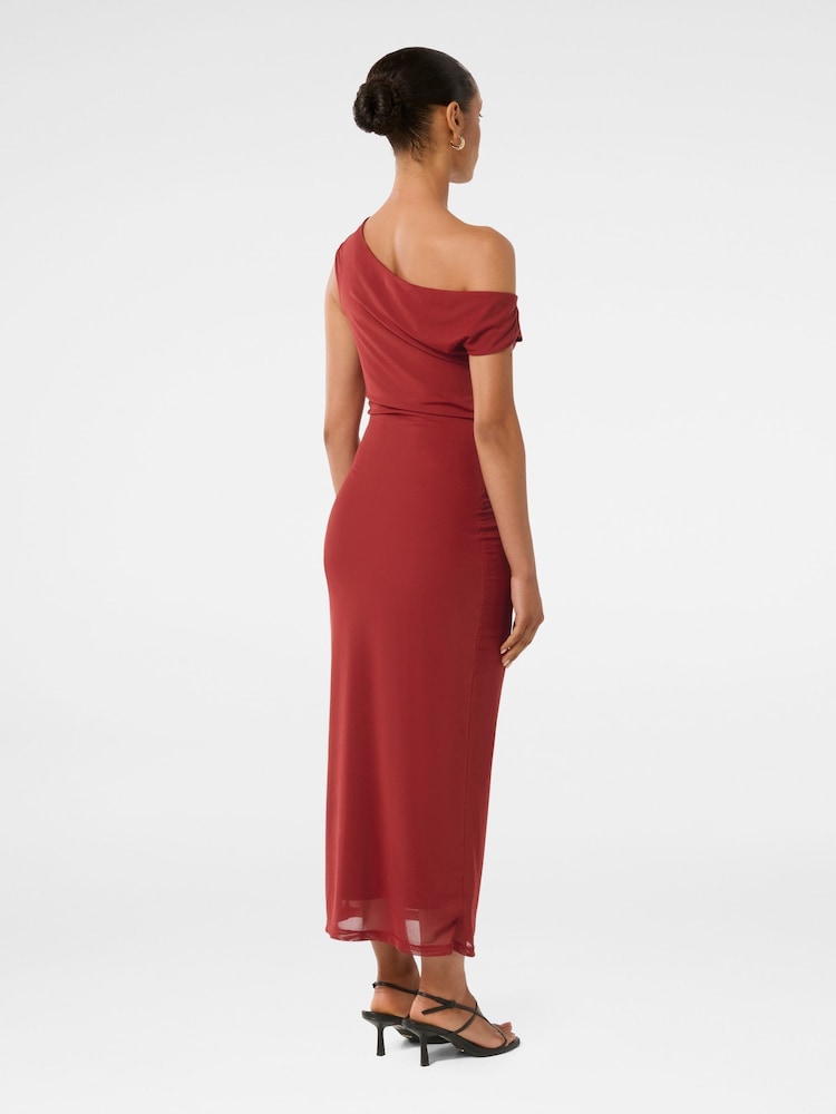 Forever New Red Anais Petite Twist Shoulder Mesh Midi Dress - Image 2 of 4
