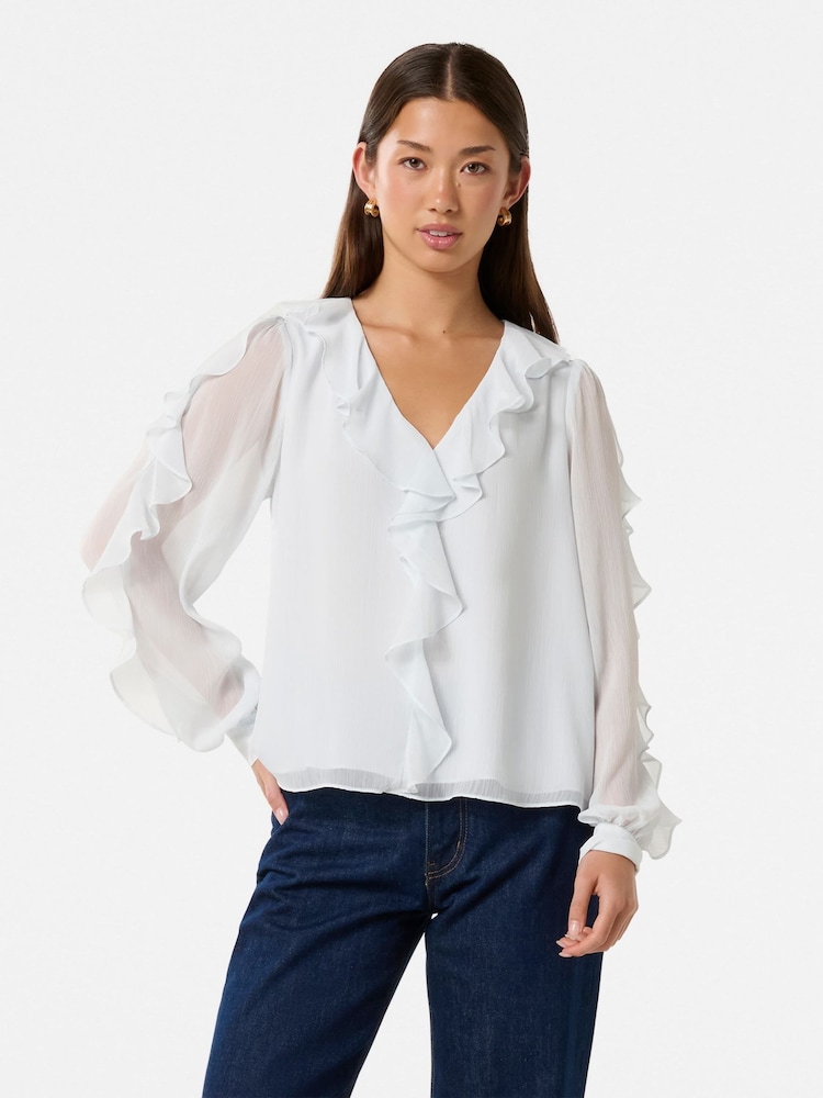 Forever New Light Blue Novi Ruffle Front Blouse - Image 1 of 5