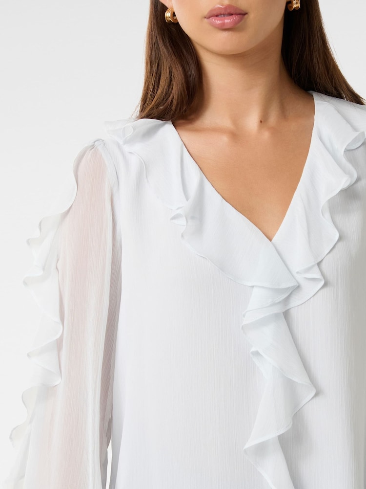 Forever New Light Blue Novi Ruffle Front Blouse - Image 3 of 5
