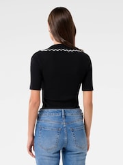Forever New Black Nila Short Sleeves Scallop Polo T-Shirt - Image 2 of 5