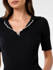 Forever New Black Nila Short Sleeves Scallop Polo T-Shirt - Image 3 of 5