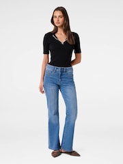 Forever New Black Nila Short Sleeves Scallop Polo T-Shirt - Image 5 of 5