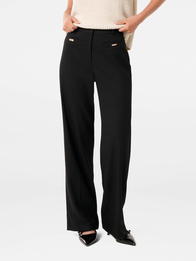 Forever New Black Shiloh Welt Detail Wide Leg Joggers - Image 1 of 5