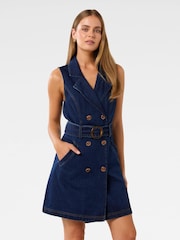Forever New Blue 100% Cotton Lizzie Denim Blazer Dress - Image 1 of 5