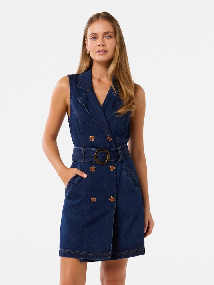 Forever New Blue 100% Cotton Lizzie Denim Blazer Dress - Image 3 of 5