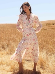Forever New Pink Jessie Button Down Midi Dress with a Touch of Linen - Image 1 of 5