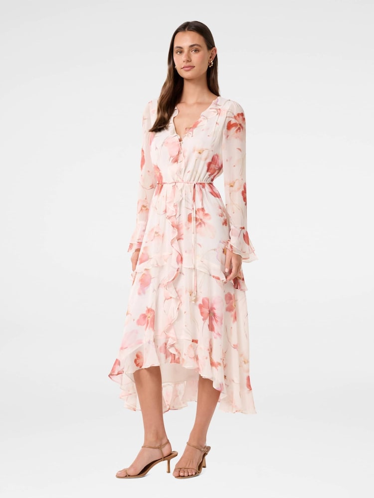 Forever New Pink Kya Long Sleeves Frill Midi Dress - Image 4 of 4