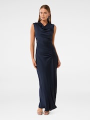 Forever New Blue Ava Draped Satin Maxi Dress - Image 1 of 4