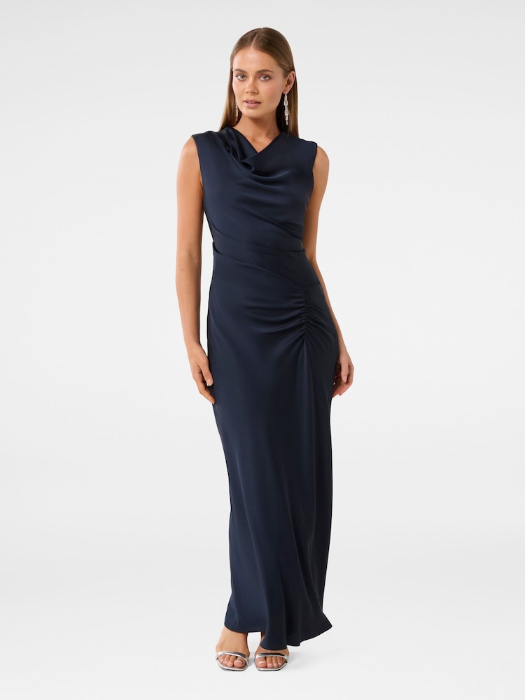 Forever New Blue Ava Draped Satin Maxi Dress - Image 1 of 4