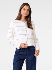 Forever New White Lila Stripe Boucle Jacket - Image 1 of 5