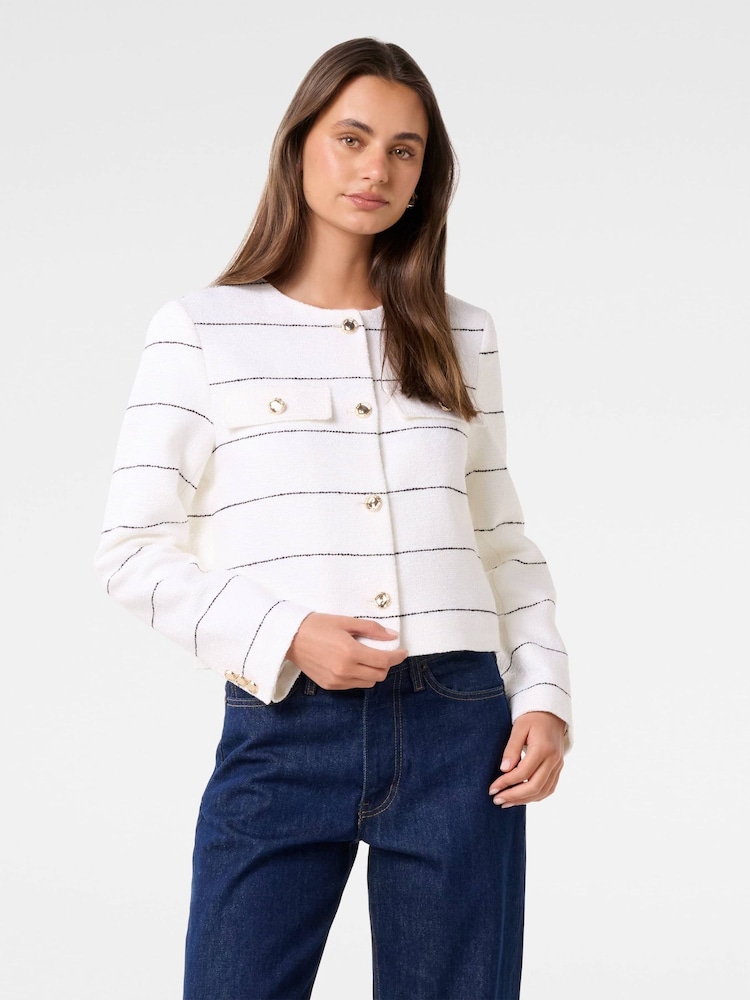 Forever New White Lila Stripe Boucle Jacket - Image 1 of 5