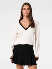 Forever New White Rose Striped Trim Sweater - Image 1 of 5